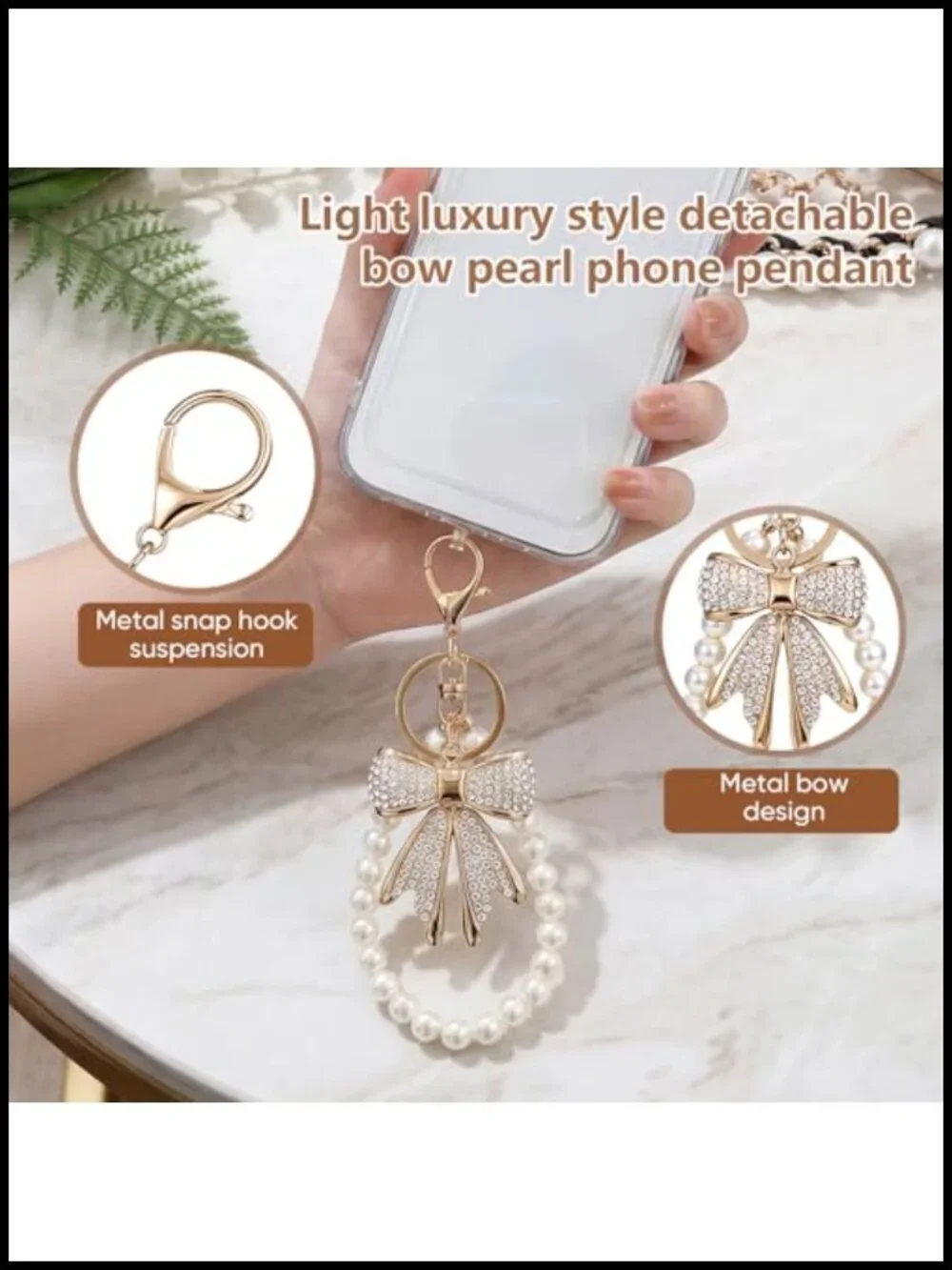 4-Piece Purse Charm Set - Pearl Chains, Rhinestone Bow, Gold-Tone Bag Chain